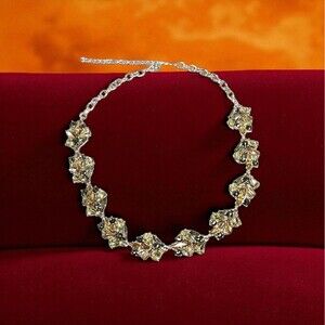 Vintage Rhinestone Leaf Choker Necklace Green Gold Sparkle Costume Jewelry